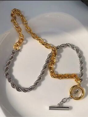 Two-Tone Gold and Silver Toggle Chain Necklace